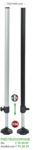 Rive leg 750-1050mm aluminium or black D36